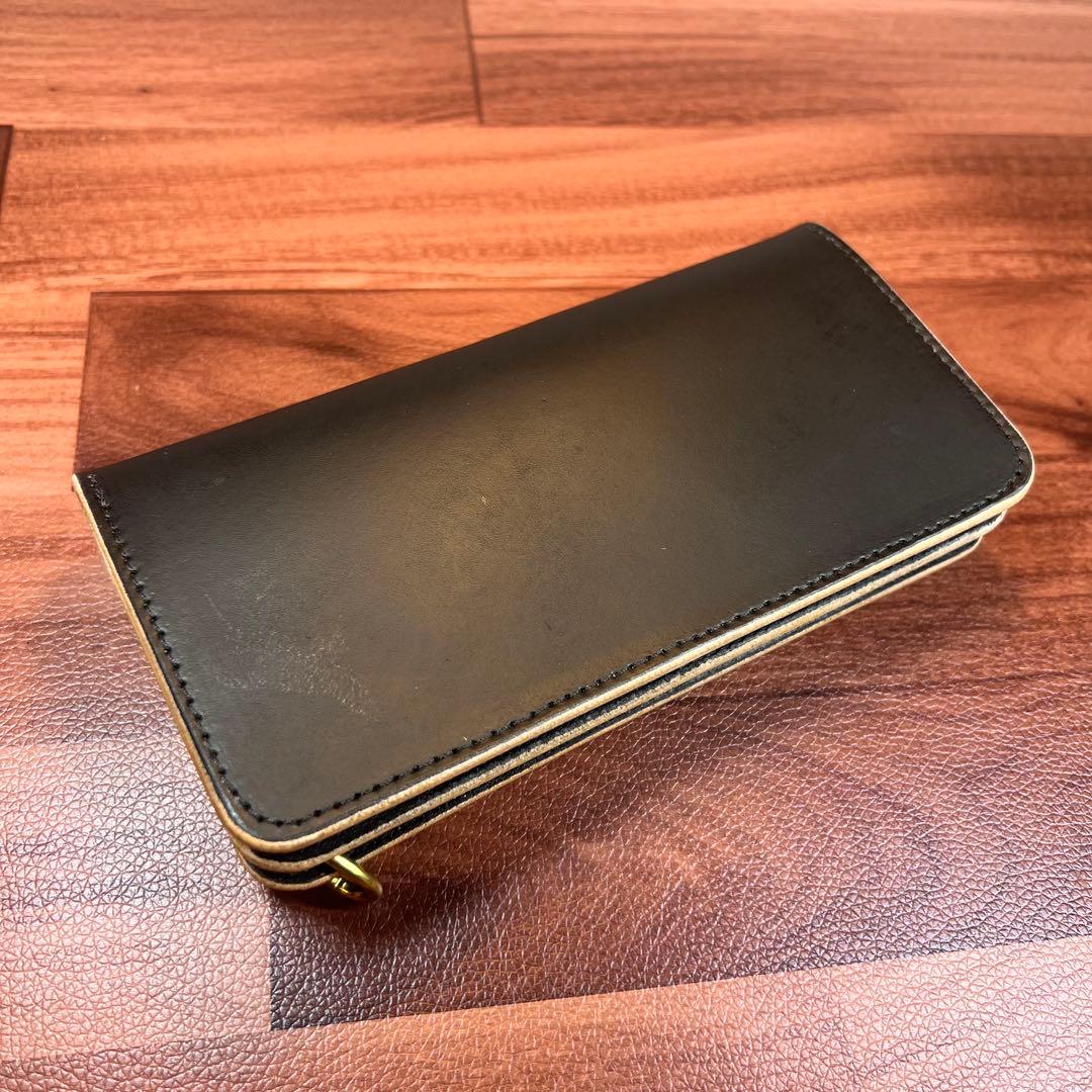 【トラッカーウォレット ロング 3層】 ブラック 姫路レザーゴールド