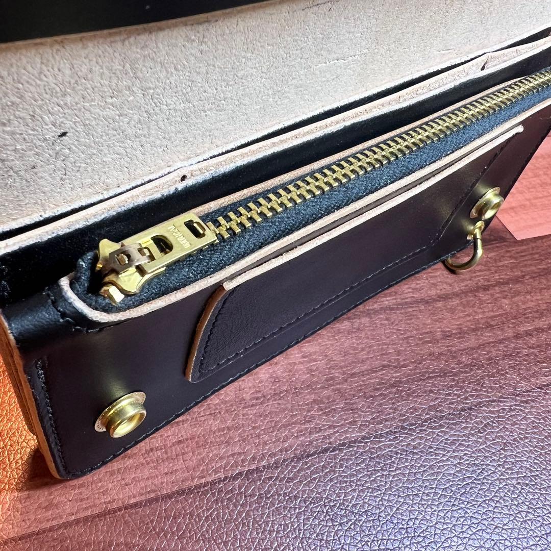 【トラッカーウォレット ロング 3層】 ブラック 姫路レザーゴールド