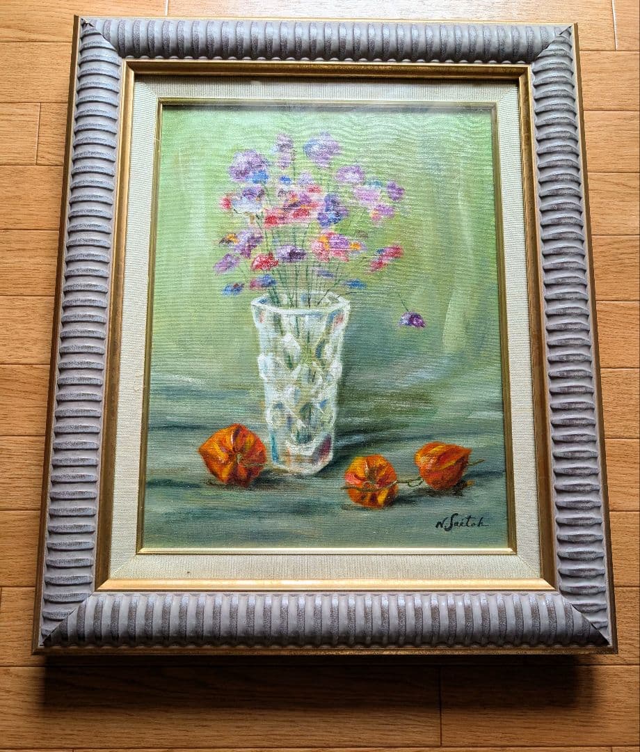 油彩画 花瓶の花