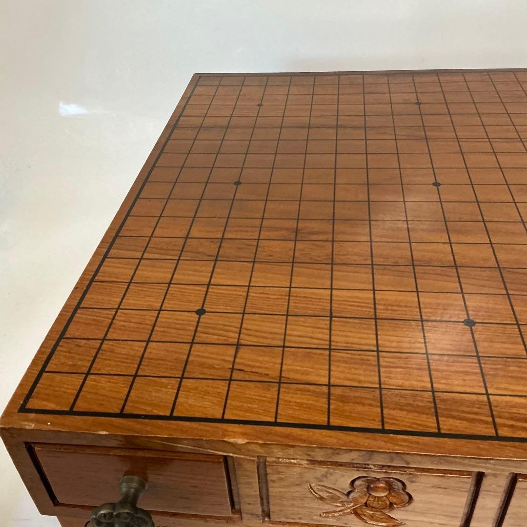 プロ　本格木製碁盤　彫刻装飾　引き出し　木製囲碁盤 引き出し付き 彫刻デザイン