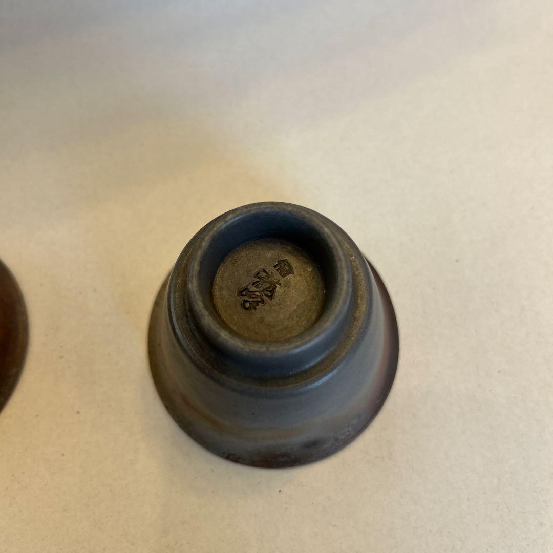 『値引き』備前焼　藤田龍峰　煎茶器　煎茶碗5客　青備前