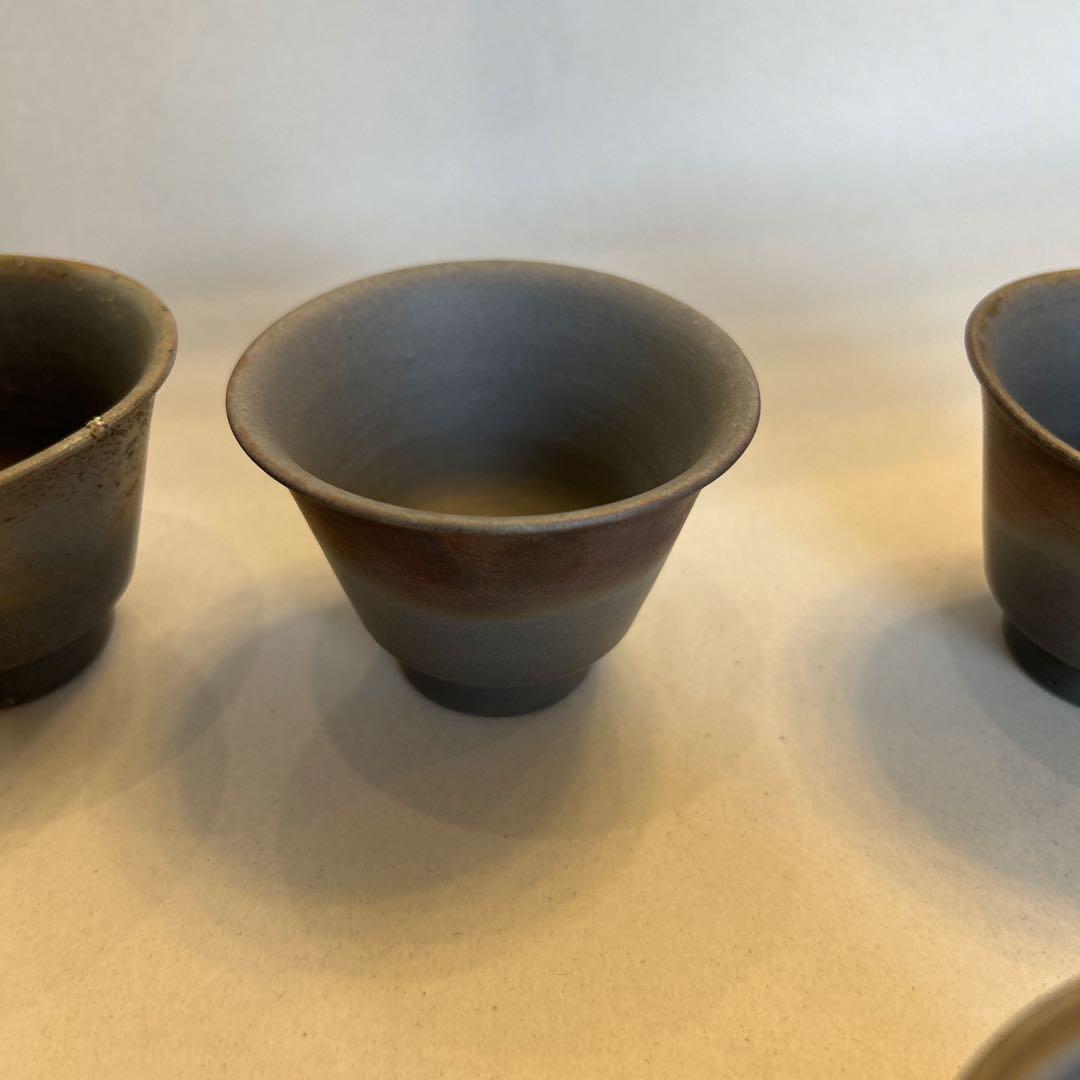 『値引き』備前焼　藤田龍峰　煎茶器　煎茶碗5客　青備前