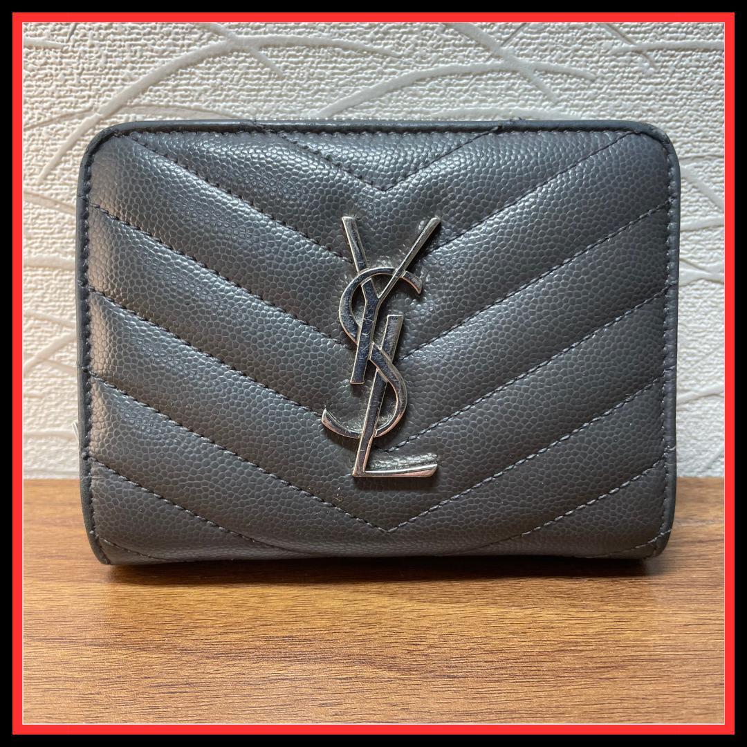 【美品】SAINT LAURENT サンローラン 二つ折り財布 ブラック レザー
