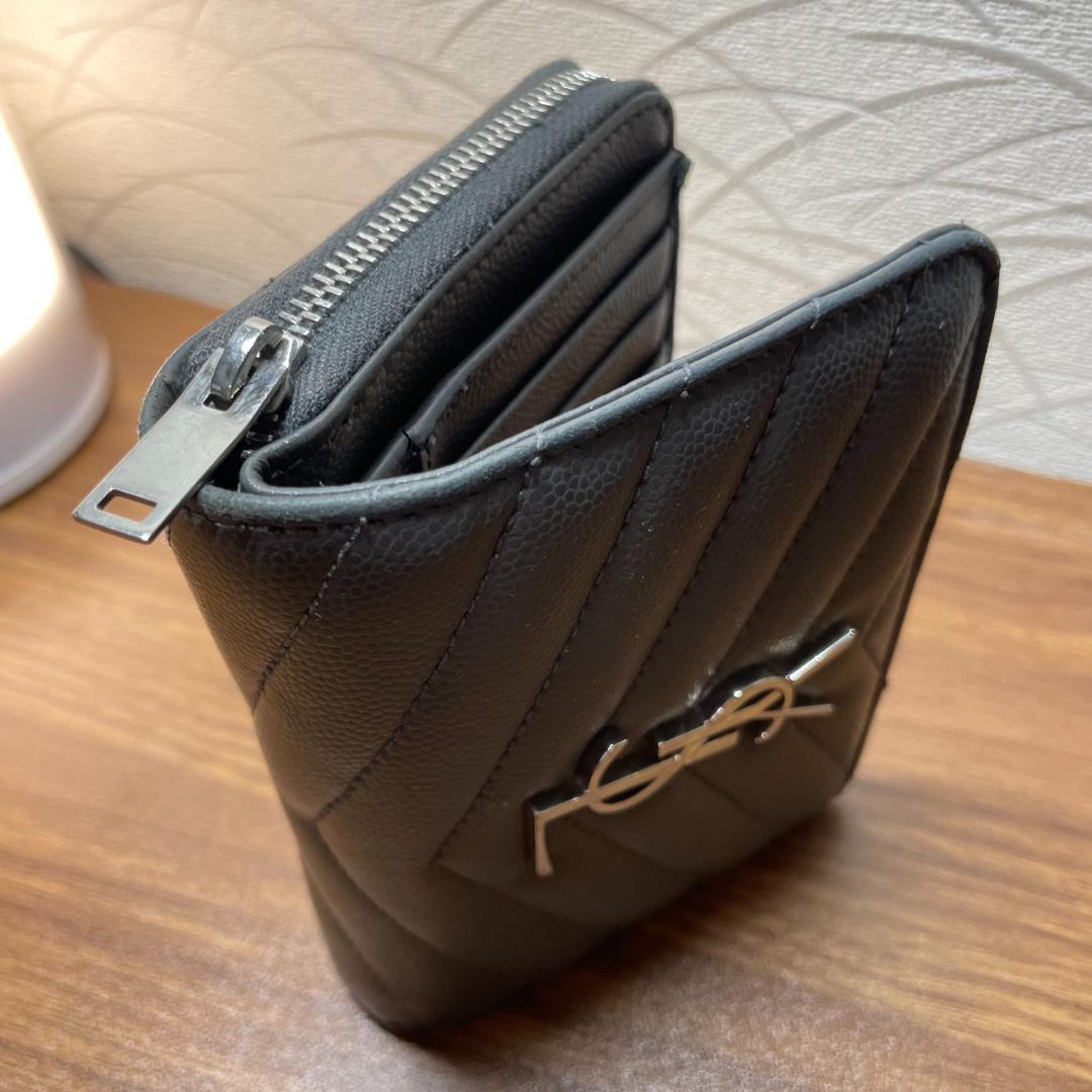 【美品】SAINT LAURENT サンローラン 二つ折り財布 ブラック レザー