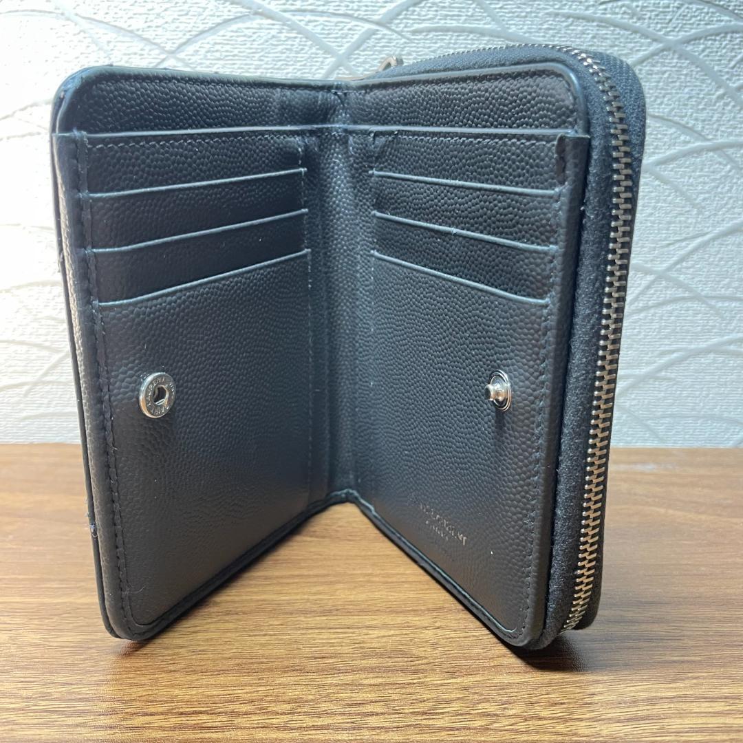 【美品】SAINT LAURENT サンローラン 二つ折り財布 ブラック レザー