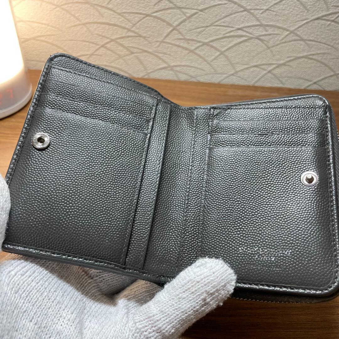 【美品】SAINT LAURENT サンローラン 二つ折り財布 ブラック レザー