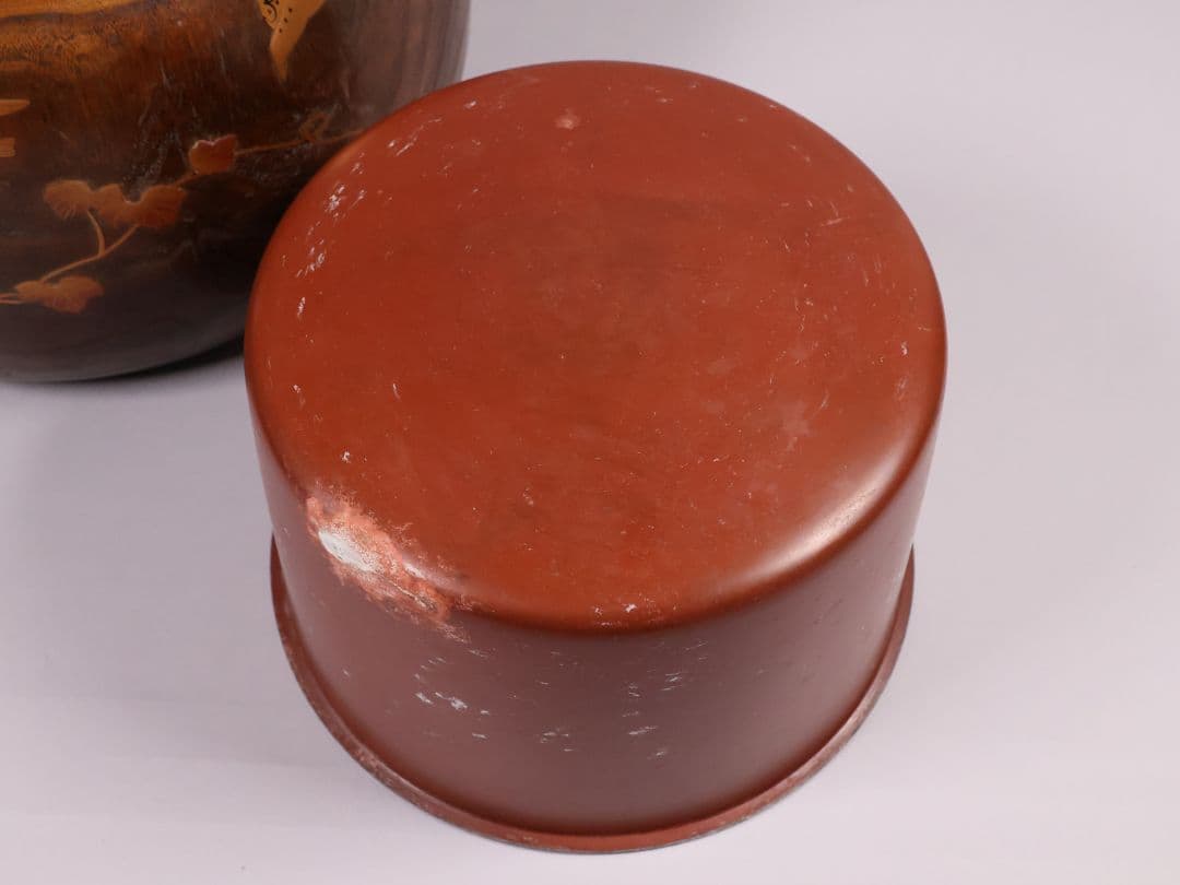 尺参 桐火鉢 金蒔絵 螺鈿細工 幅37.8cm 尺3 蔦 鳥 草【MB32】