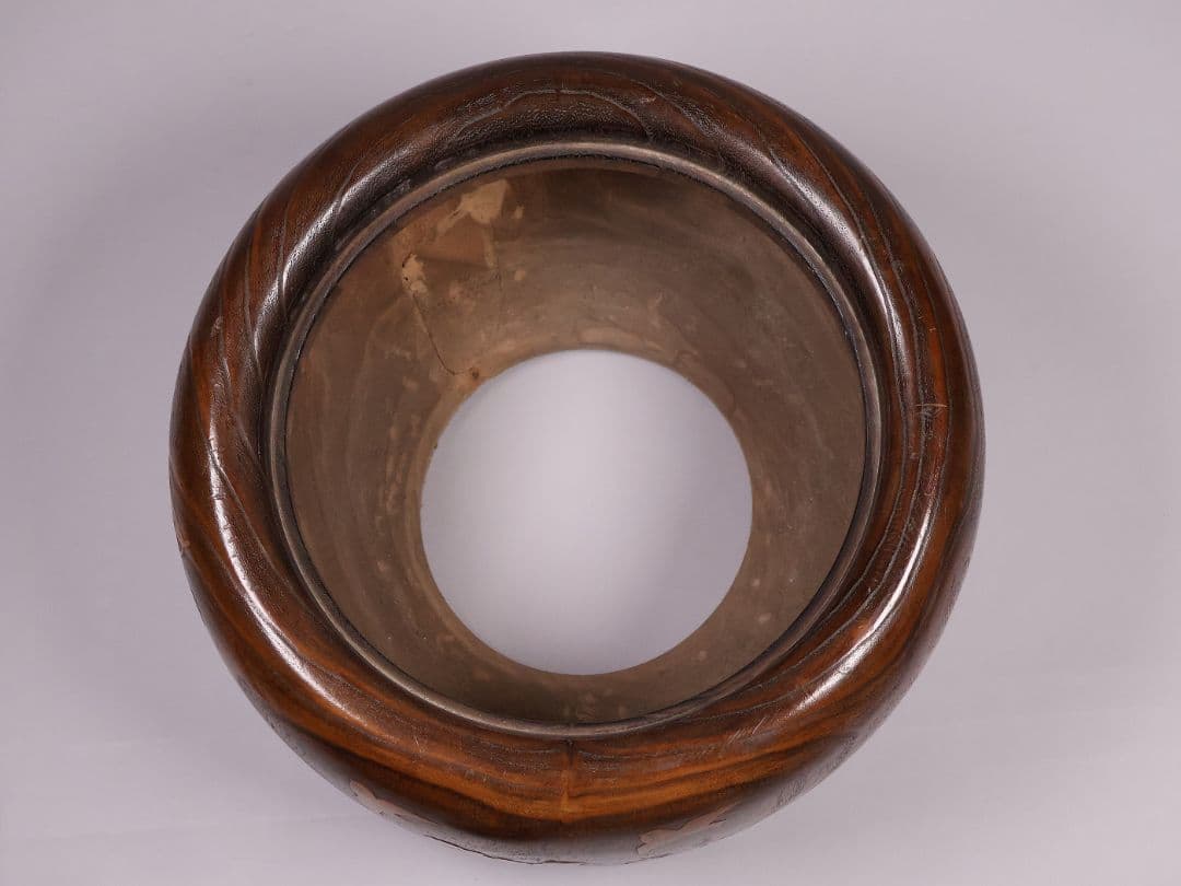 尺参 桐火鉢 金蒔絵 螺鈿細工 幅37.8cm 尺3 蔦 鳥 草【MB32】