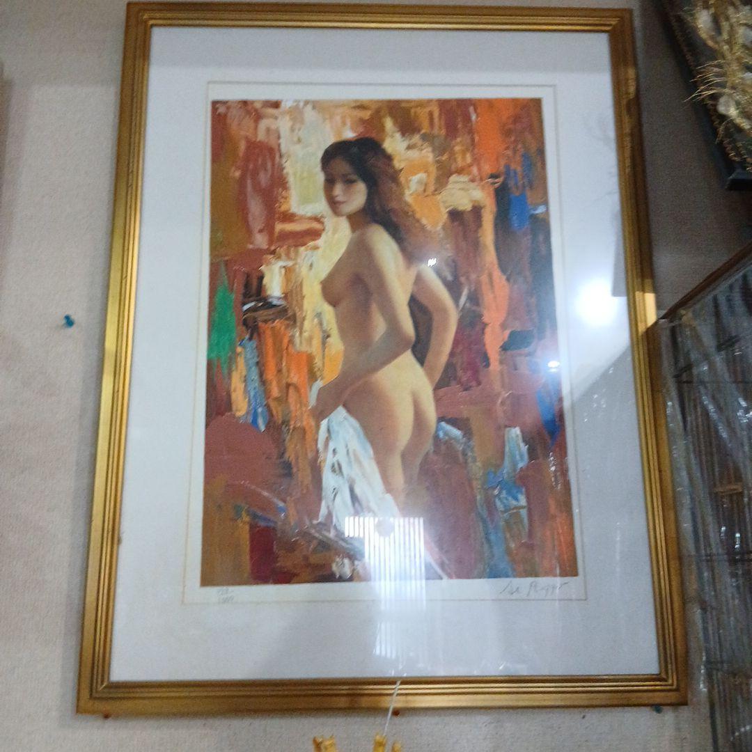 お値下げします 1000枚有るうち374枚めの女性ヌード油彩画 金色フレーム付き