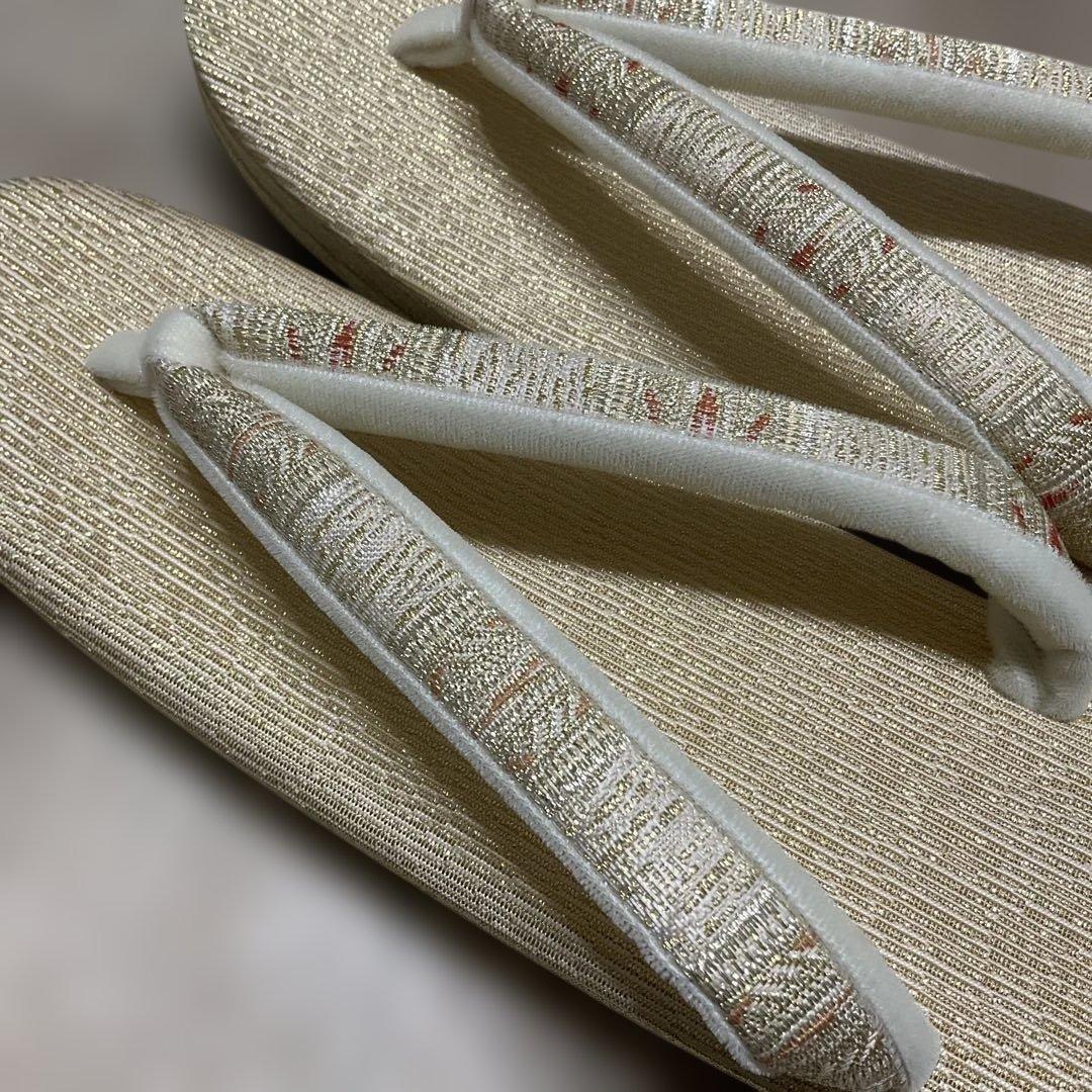 ◆未使用◆御誂菱屋◆草履和装バックセット◆金糸◆絹 ◆本革使用◆24cm◆箱入