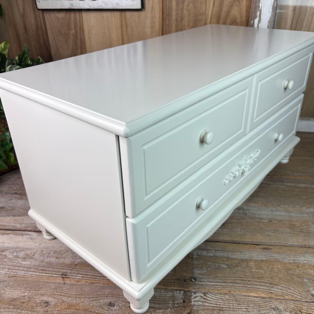 フレンチ調ホワイトチェスト横長木製収納家具姫系洋タンス飾り棚姫かわテレビ台TV台