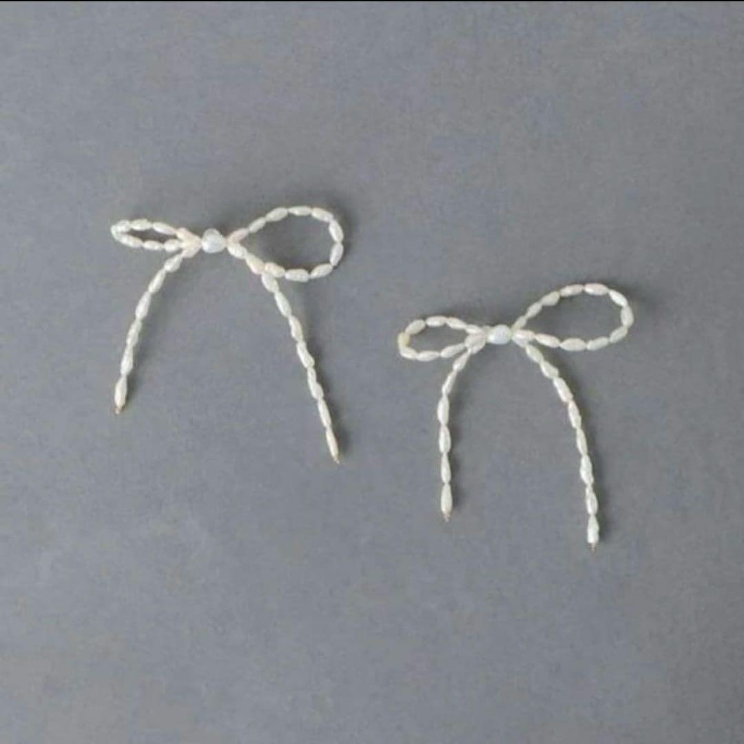 ルボンボン✨les bon bon リボン型パールピアス　ボウパール　10K