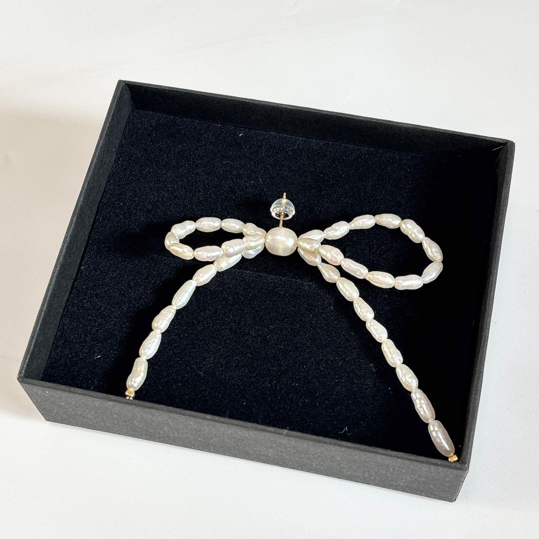 ルボンボン✨les bon bon リボン型パールピアス　ボウパール　10K