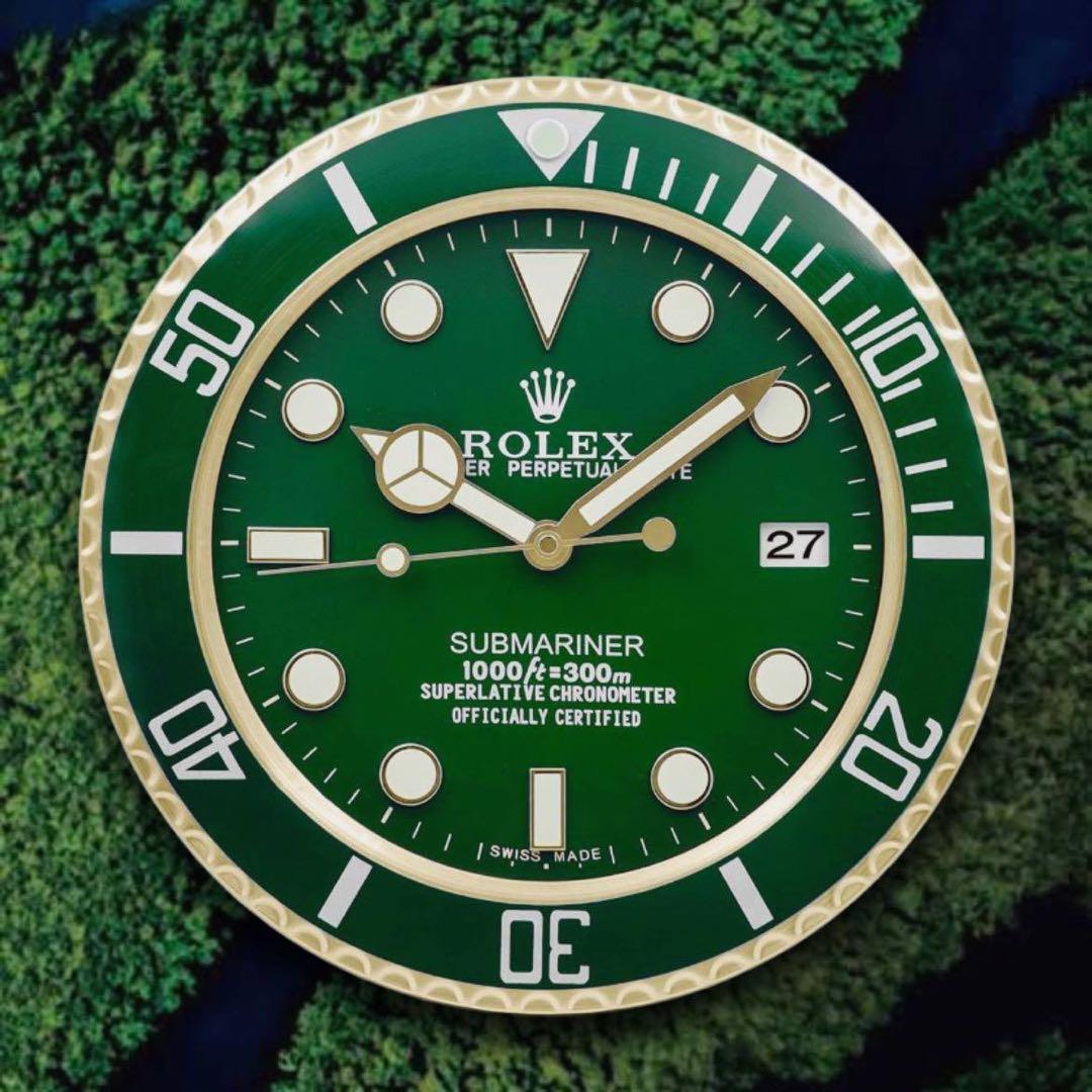 リプロダクト品　新品未使用 希少品 rolex掛け時計 グリーンサブシルバー