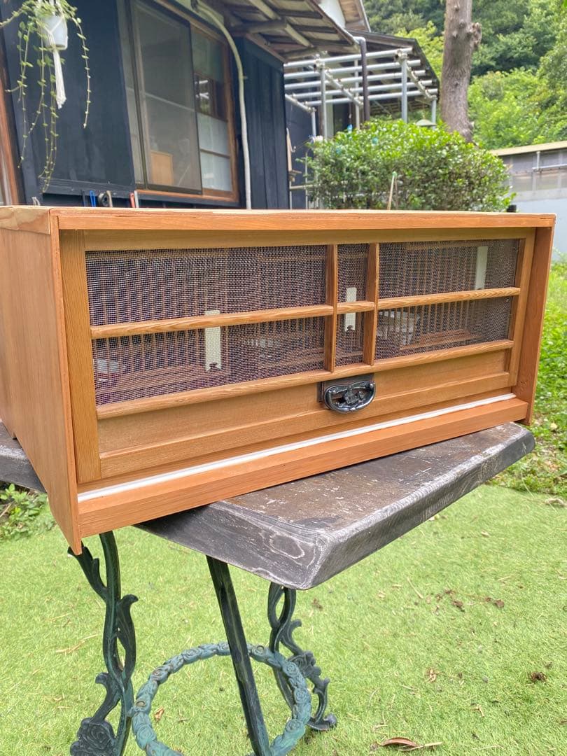 木製鳥用収納寝かせ桶　網戸付
