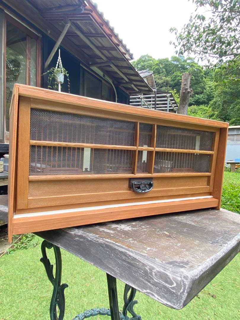木製鳥用収納寝かせ桶　網戸付