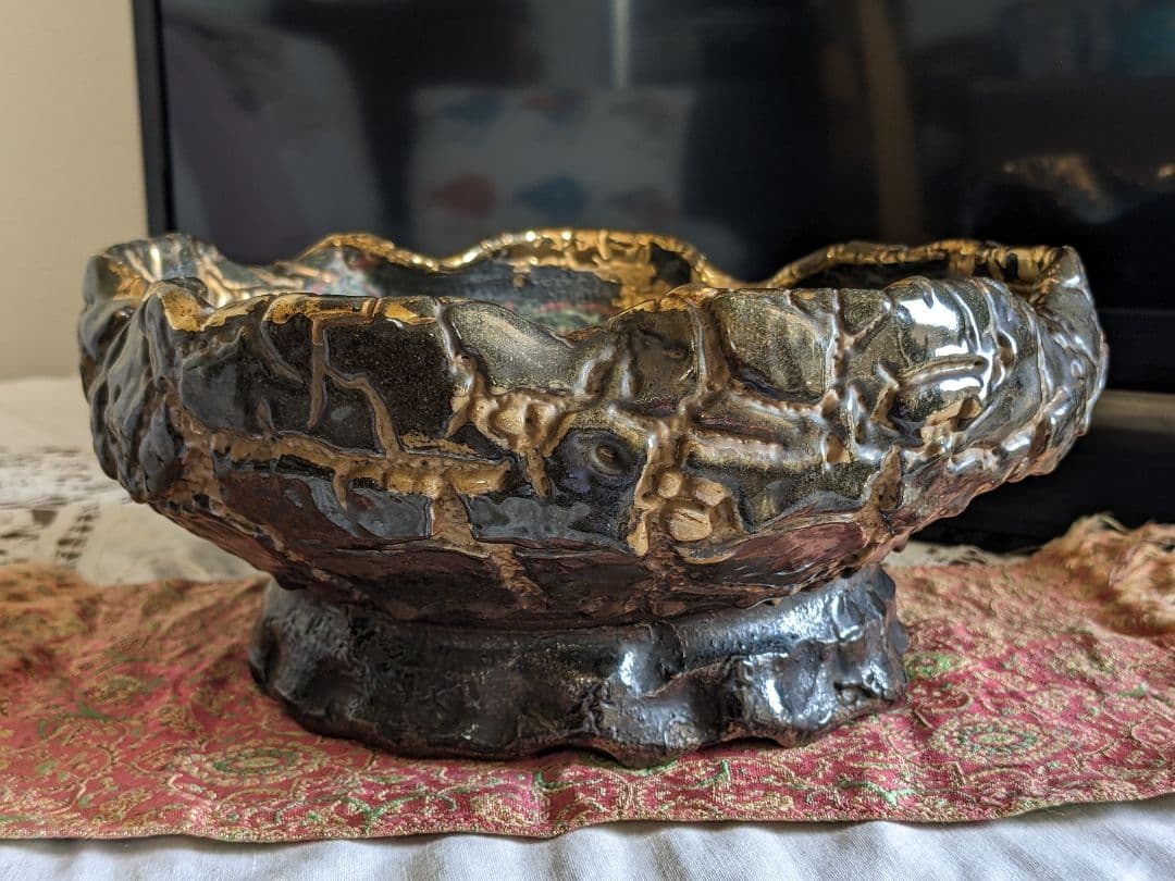 ⭐薩摩焼の絶品 美術工芸品 蛇蝎釉 どんこ釉 茶道具 菓子鉢 珍物 骨董品