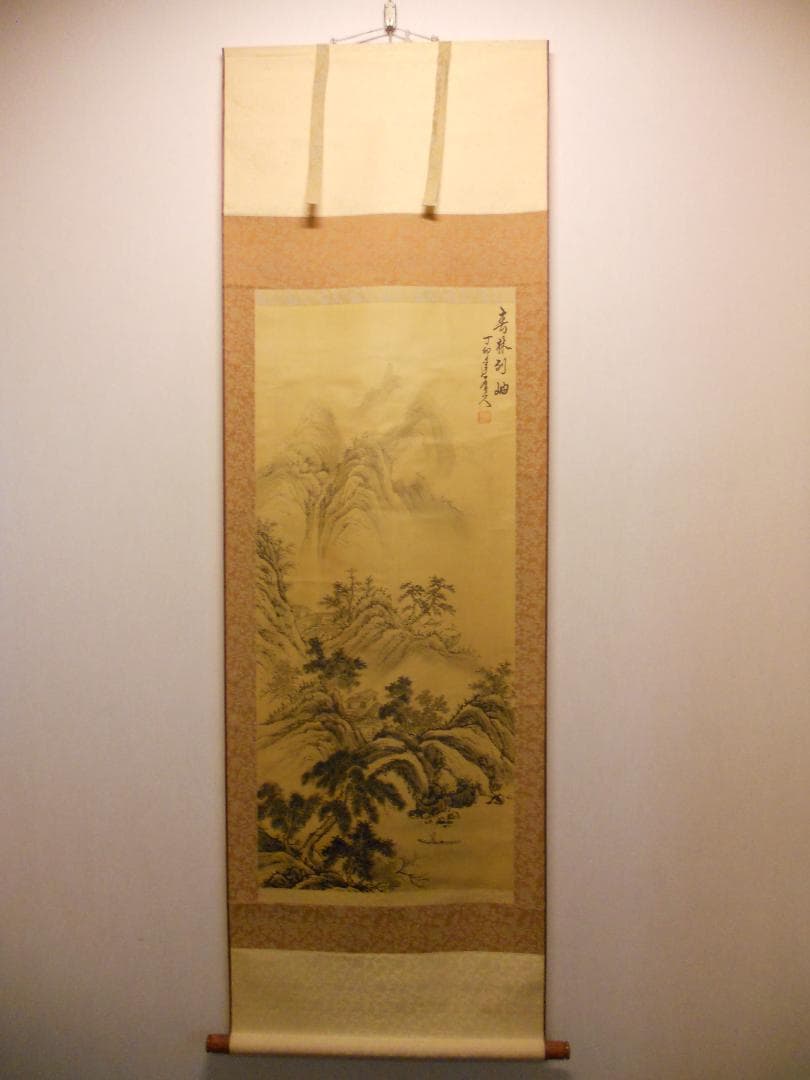 掛け軸 石道人 山水 絹本 希少 軸装 茶道具 掛軸 美品 です。