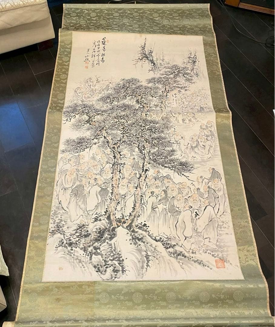 田能村直入（1814〜1907）巨大　掛軸　蓬莱祝寿 明治甲戌冬日　木箱あり