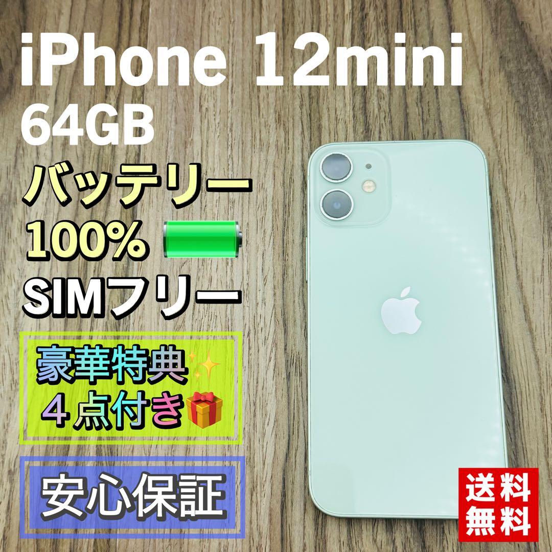 【美品】iPhone12mini グリーン 64GB シムフリー 【新品電池】