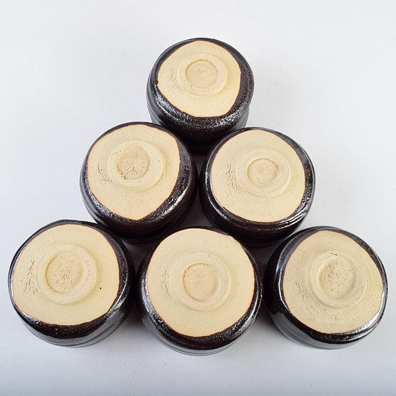 茶道具　兎月窯　杉浦芳樹　瀬戸黒　茶碗　六客　共箱　C　R9363B