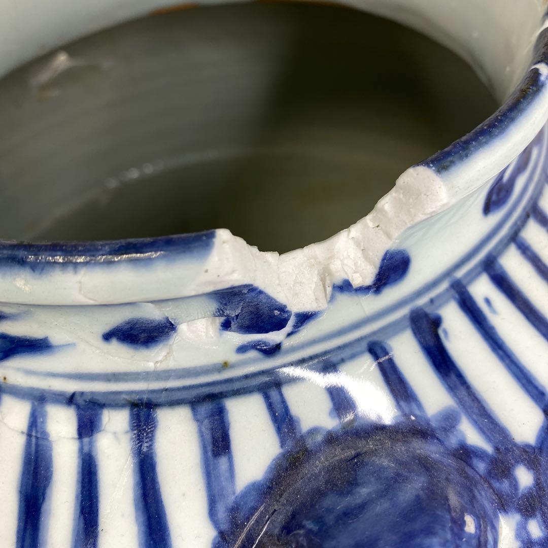 中国明時代　古染付　大壷　高さ約38.5㎝　タトサ　東さ7-0302③