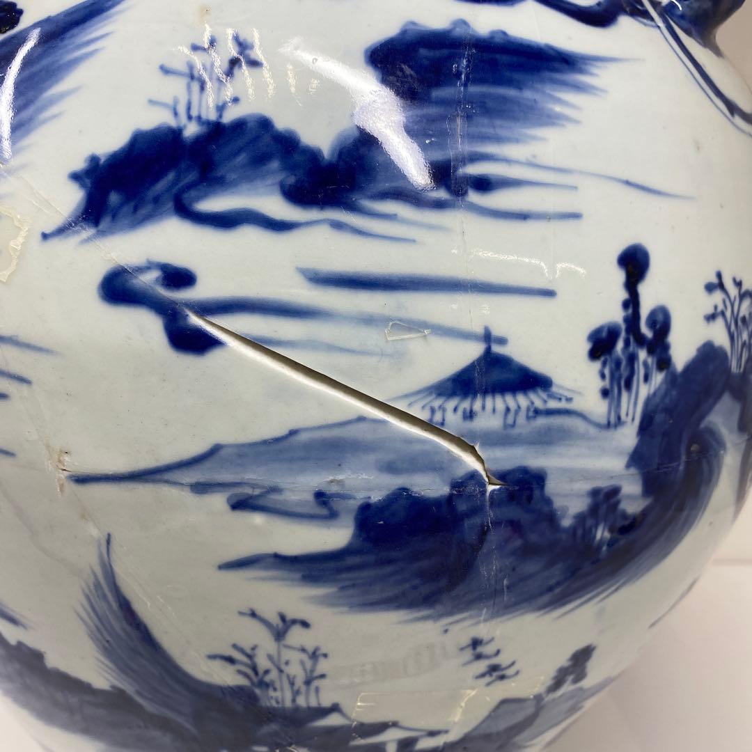 中国明時代　古染付　大壷　高さ約38.5㎝　タトサ　東さ7-0302③