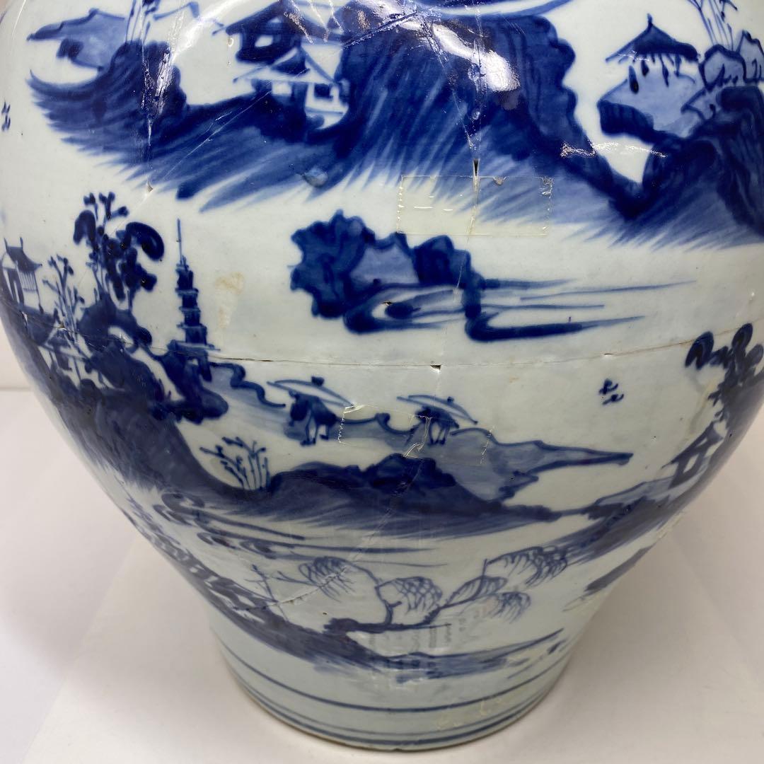 中国明時代　古染付　大壷　高さ約38.5㎝　タトサ　東さ7-0302③