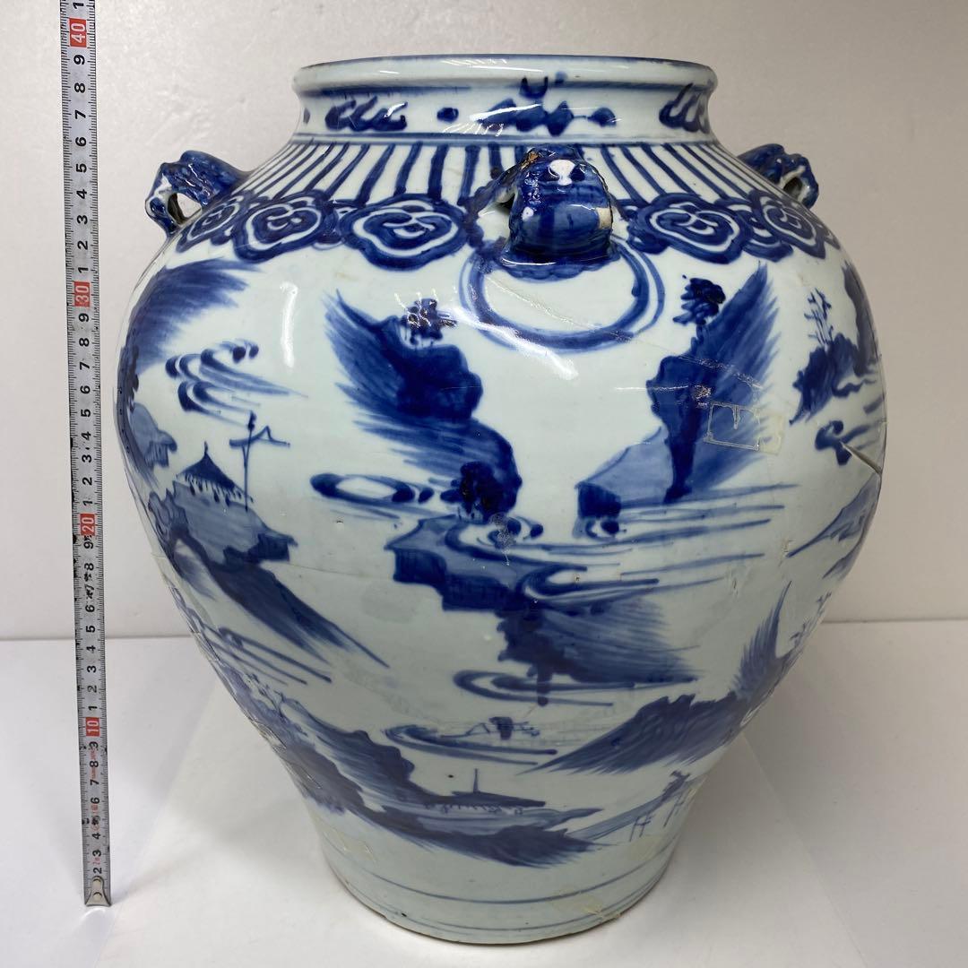 中国明時代　古染付　大壷　高さ約38.5㎝　タトサ　東さ7-0302③