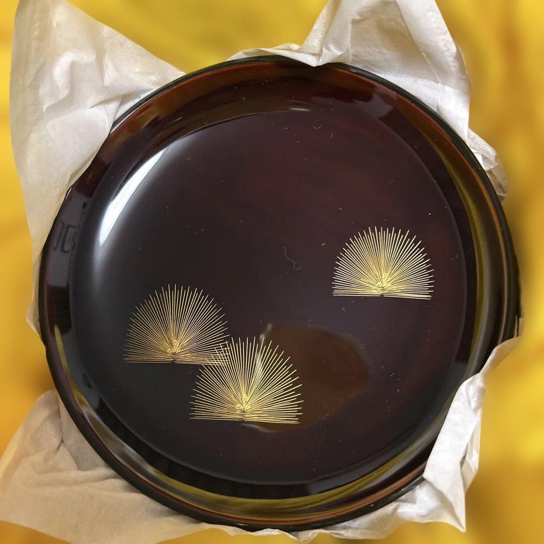 【未使用】輪島塗 東恒博 溜塗 寿松沈金 各5客 銘々皿/茶托