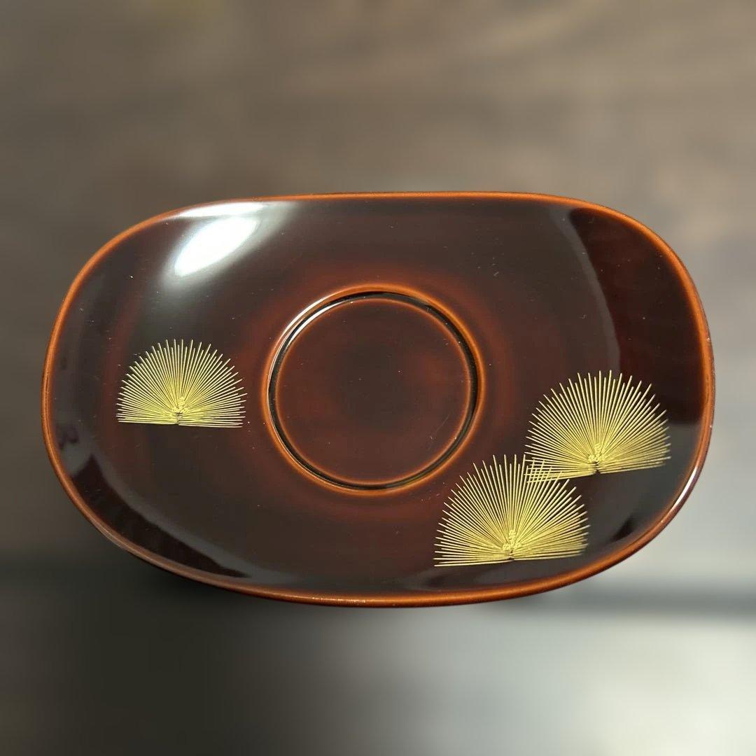 【未使用】輪島塗 東恒博 溜塗 寿松沈金 各5客 銘々皿/茶托