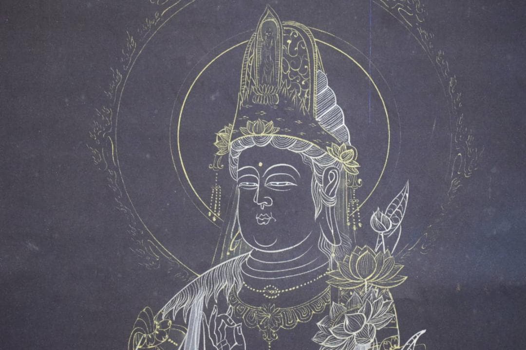 真作/聖太郎/聖観音菩薩/般若心経/桐共箱付/布袋屋掛軸HG-224