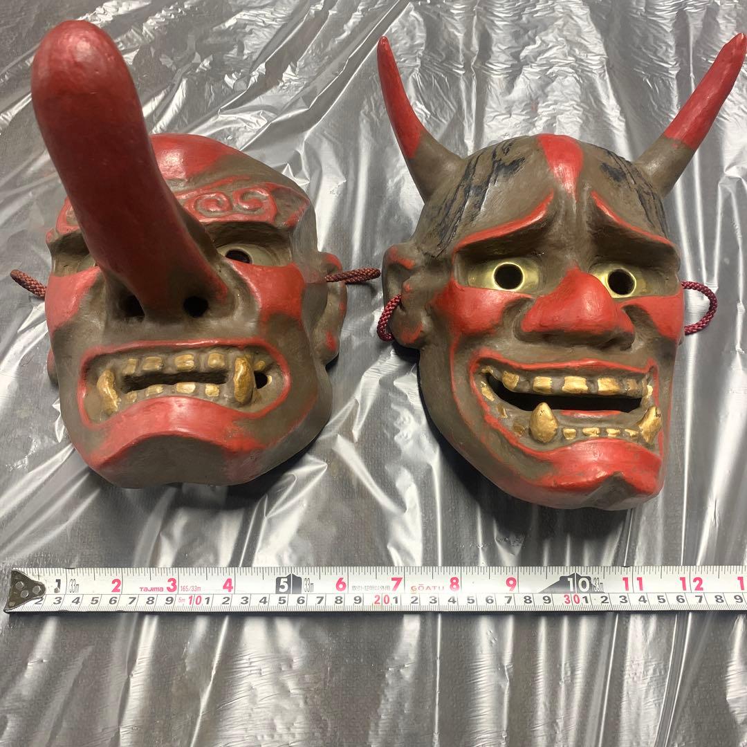 希少 美品 古い御面セット　鬼の面　天狗の面　般若 陶器 骨董品 日本伝統