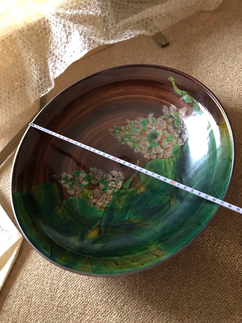 彩磁彩　野辺華　飾皿　浅蔵五十吉氏作　共箱入　37㎝