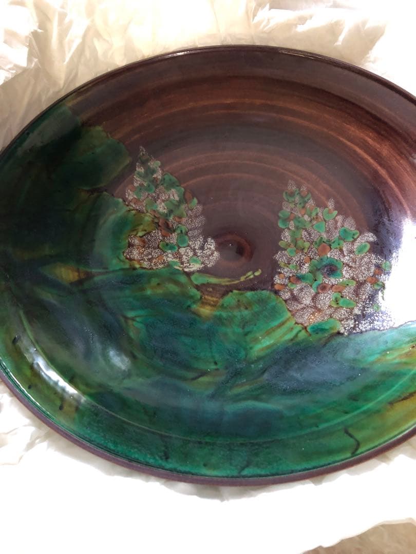 彩磁彩　野辺華　飾皿　浅蔵五十吉氏作　共箱入　37㎝