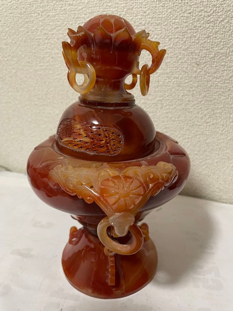 中国美術　置物　瑪瑙　メノウ　香炉