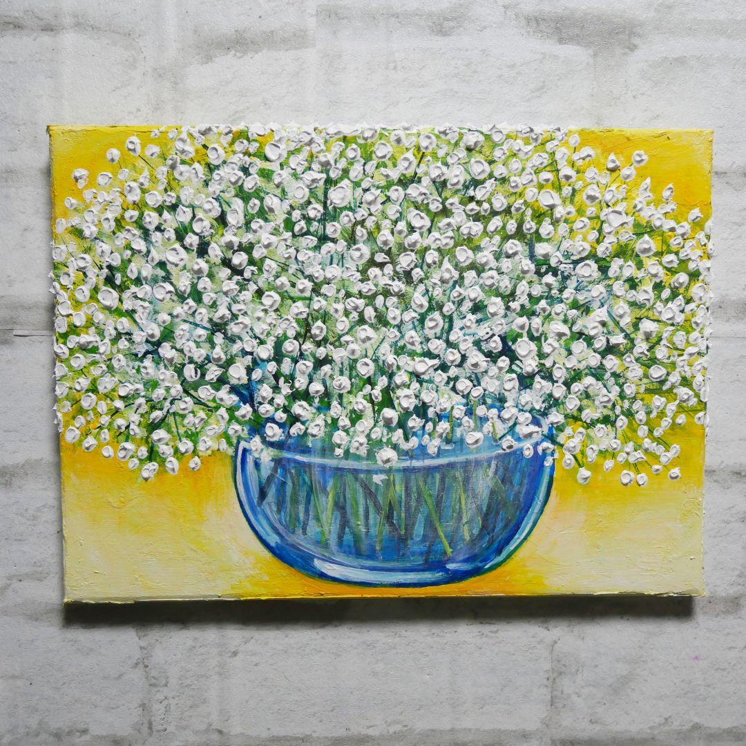 油絵 油彩 油彩画 絵 絵画 【カスミソウ 】