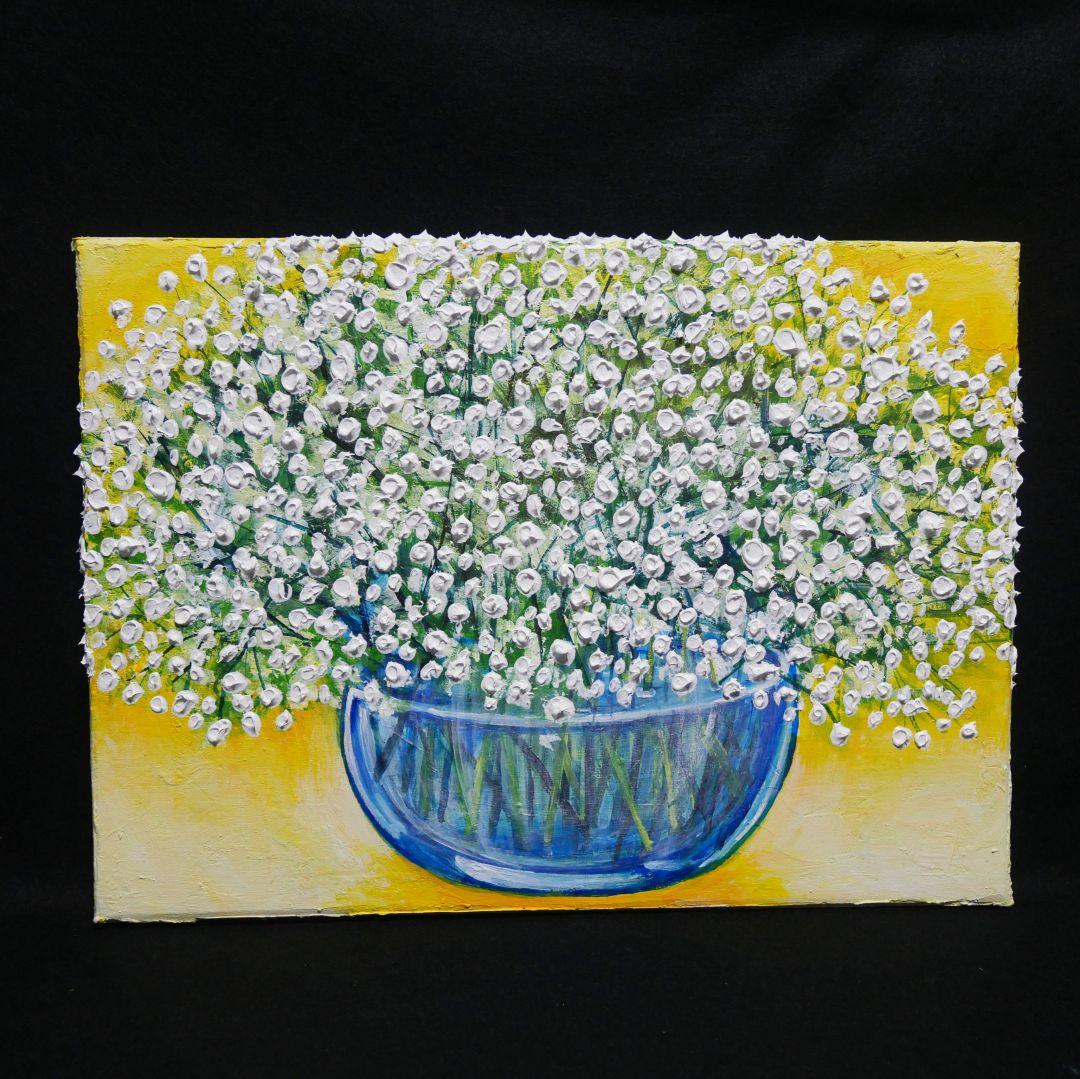 油絵 油彩 油彩画 絵 絵画 【カスミソウ 】
