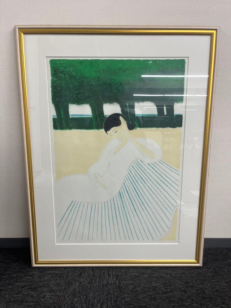 リトグラフ　アンドレ・ブラジリエ　ベンチの女性