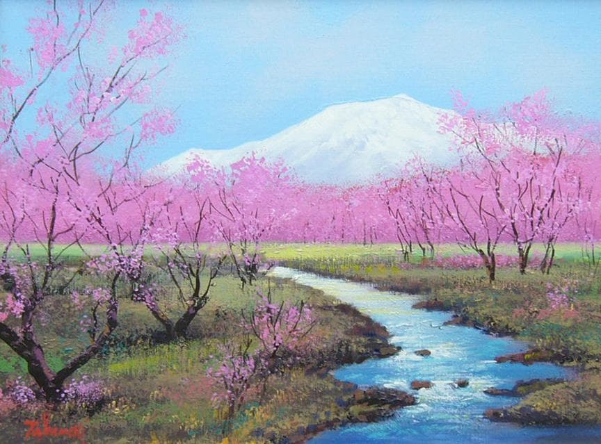 絵画 竹内敏彦 油絵 肉筆油絵 風景画 早春の流れ F6