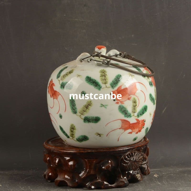 パステル魚藻紋支釘提梁壺 茶壺 茶道具 景徳鎮 陶磁器 装飾品 現代工芸品 置物