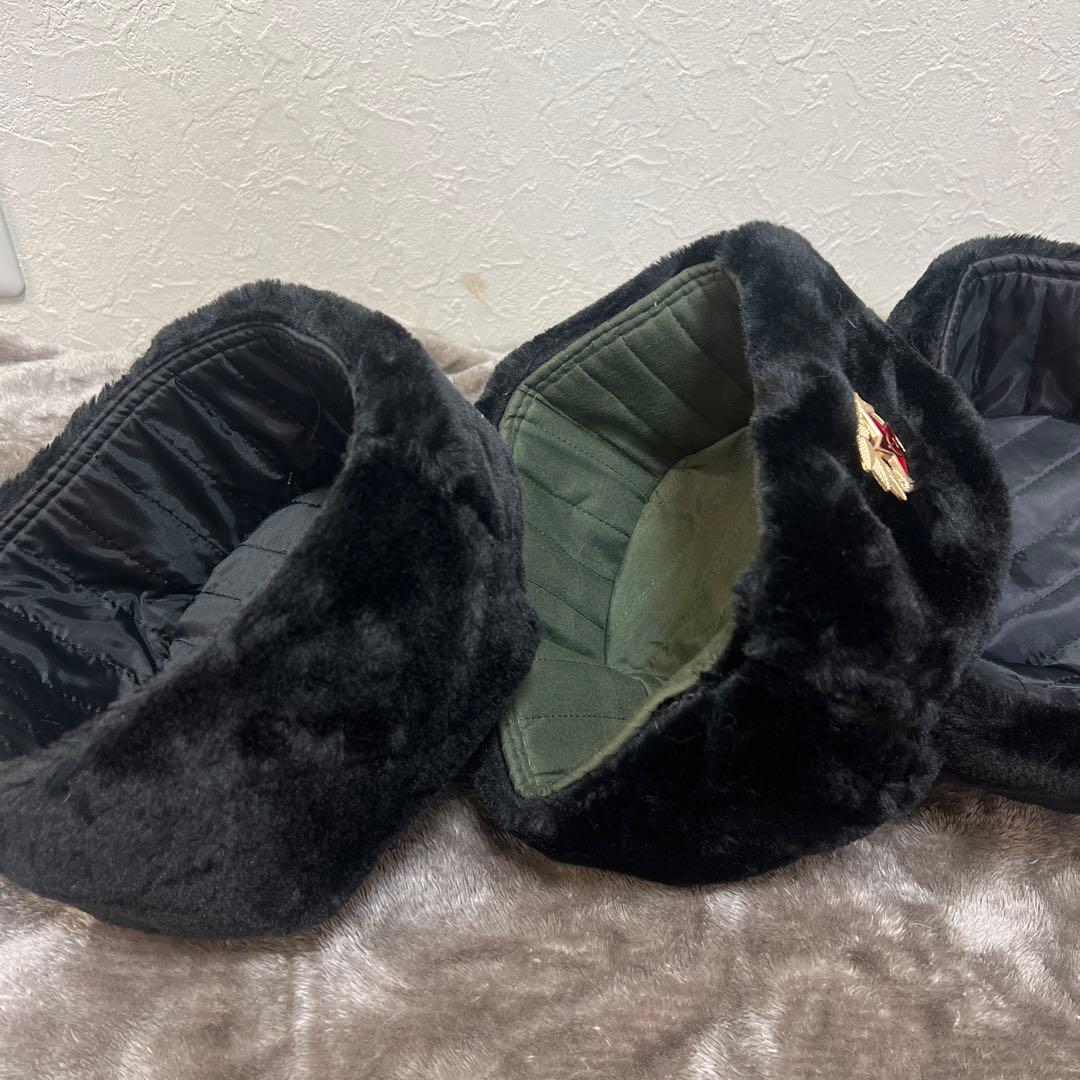 激安新品　ソ連軍ロシア軍ウシャンカ陸空海3色　耳あて付きファー帽子 3個セット