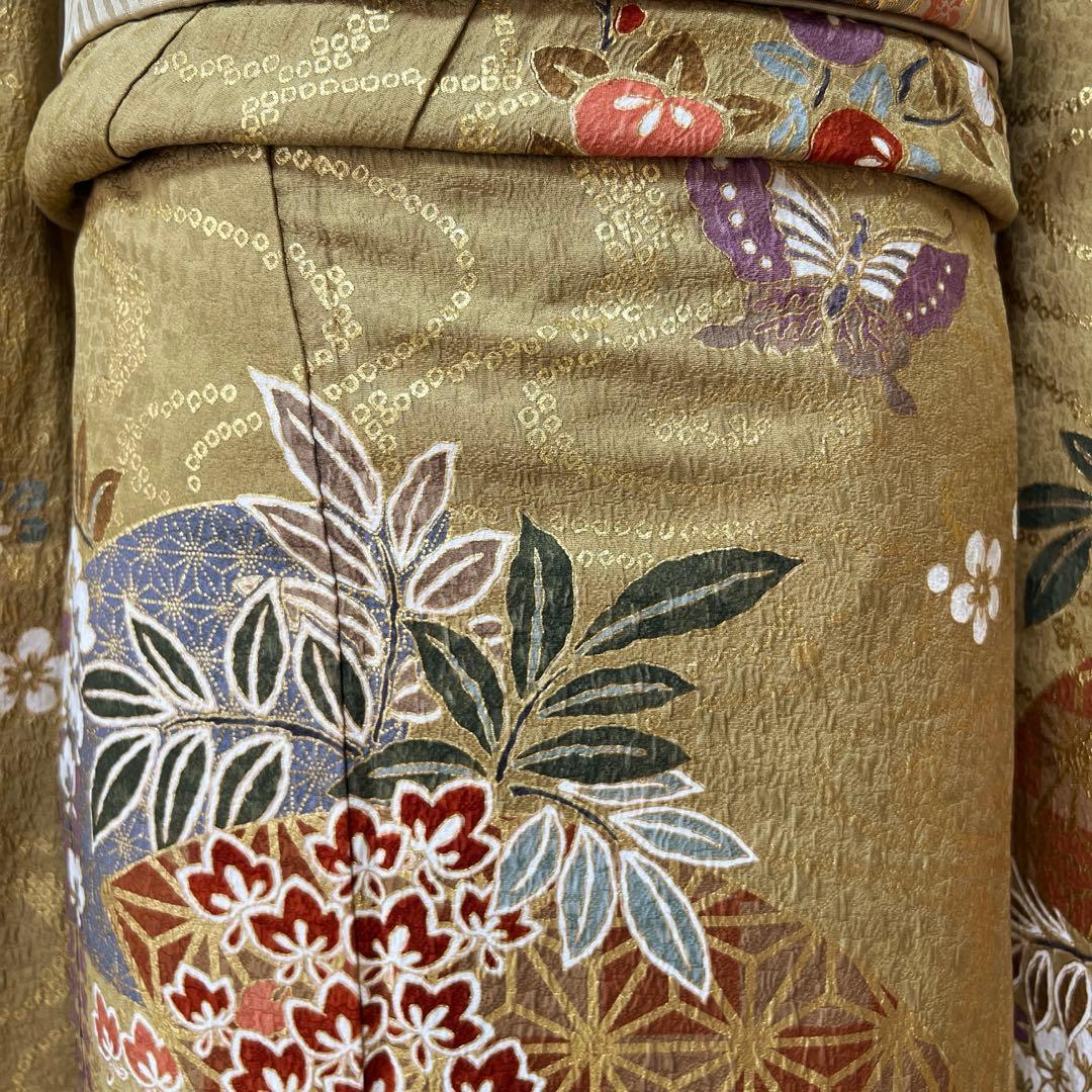 382 振袖フルセット 正絹 カーキ 茶 金彩 暈し染め 鈴乃屋 シック くすみ