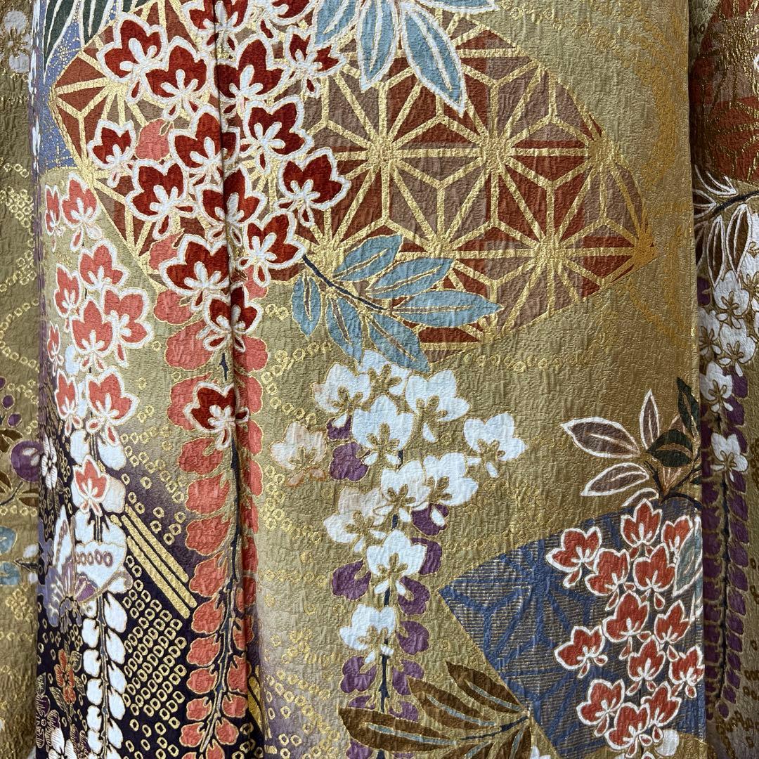 382 振袖フルセット 正絹 カーキ 茶 金彩 暈し染め 鈴乃屋 シック くすみ