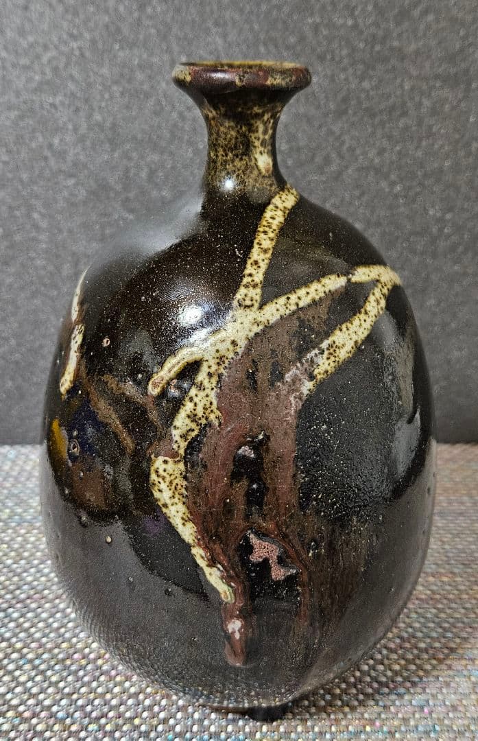 古代中国陶器　明代明朝　磁州窯系 徳利　瓶　壺　花入れ　茶道具　高さ19.5cm