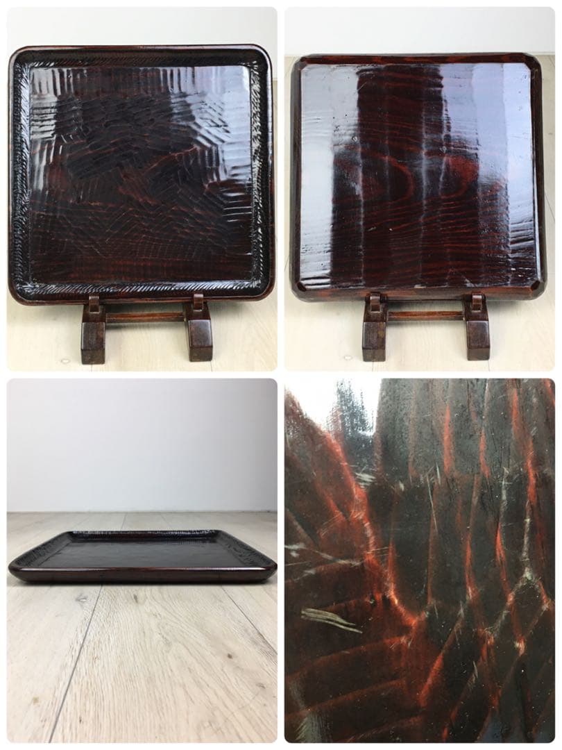 S236讃岐彫 四方盆 くり抜き盆 5客揃 懐石膳・茶懐石