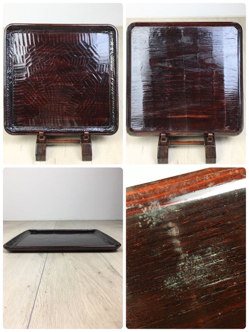 S236讃岐彫 四方盆 くり抜き盆 5客揃 懐石膳・茶懐石