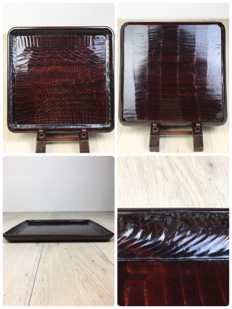 S236讃岐彫 四方盆 くり抜き盆 5客揃 懐石膳・茶懐石