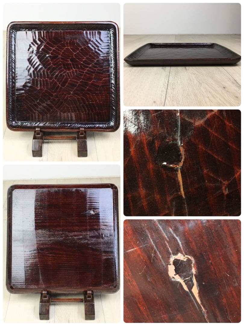 S236讃岐彫 四方盆 くり抜き盆 5客揃 懐石膳・茶懐石