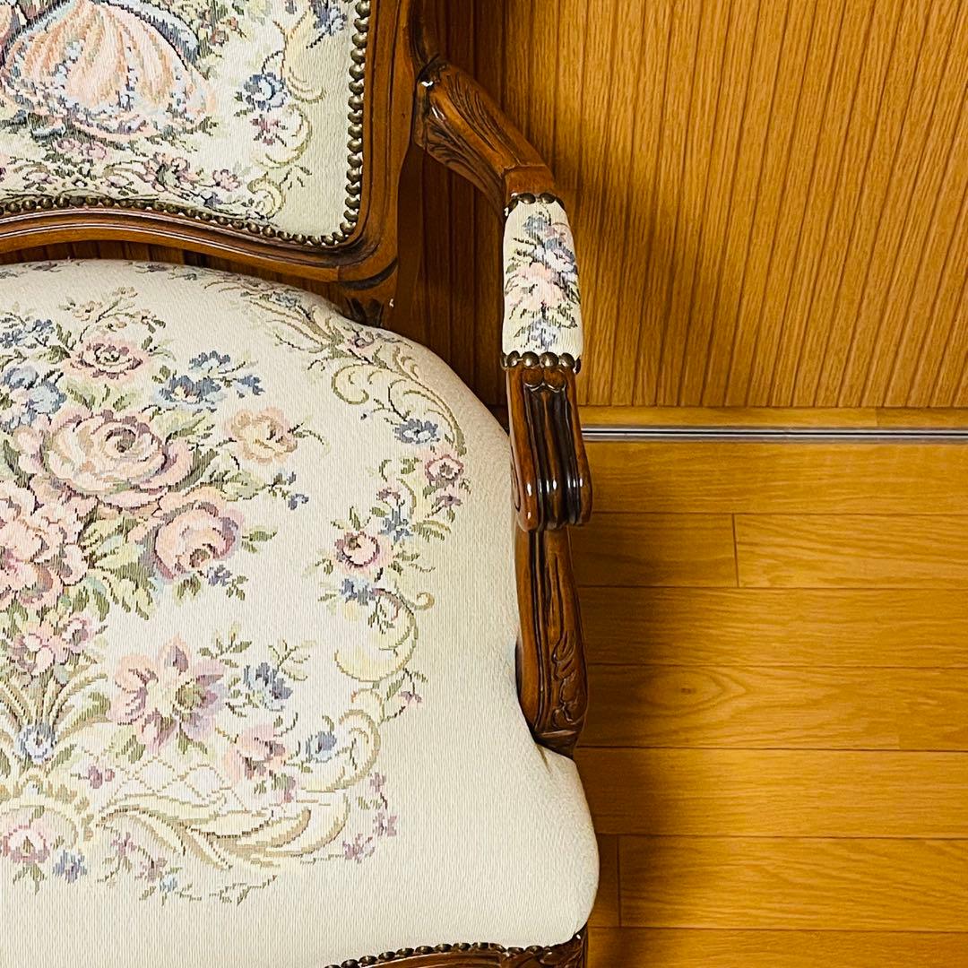 【美品】仏フランス アンティーク家具 プチポワン アームチェア ゴブラン織り